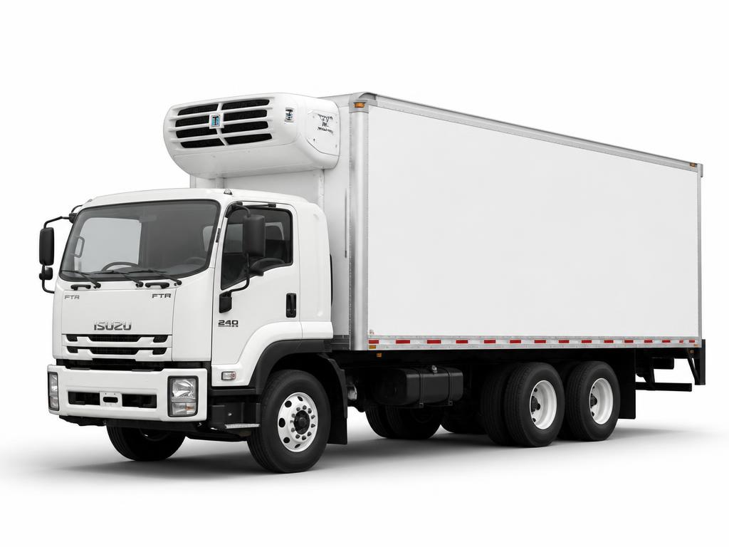 Isuzu frigo kapalı kasalı 6 tekerlekli beyaz kamyon