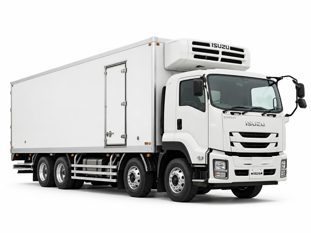 Isuzu frigo kapalı kasalı 8 tekerlekli beyaz kamyon